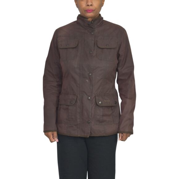 Barbour Utility Jacket Brown Wax Cotton Flannel Lined Slim Hip Length Size 10 - Picture 10 of 16